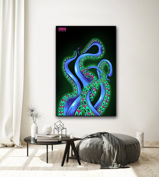 Neon Tentacles Canvas Wall Art