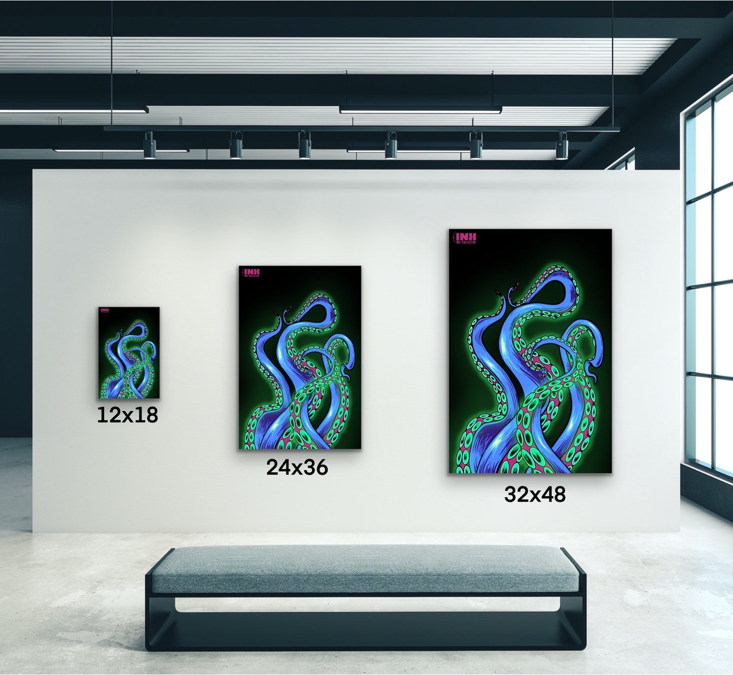 Neon Tentacles Canvas Wall Art