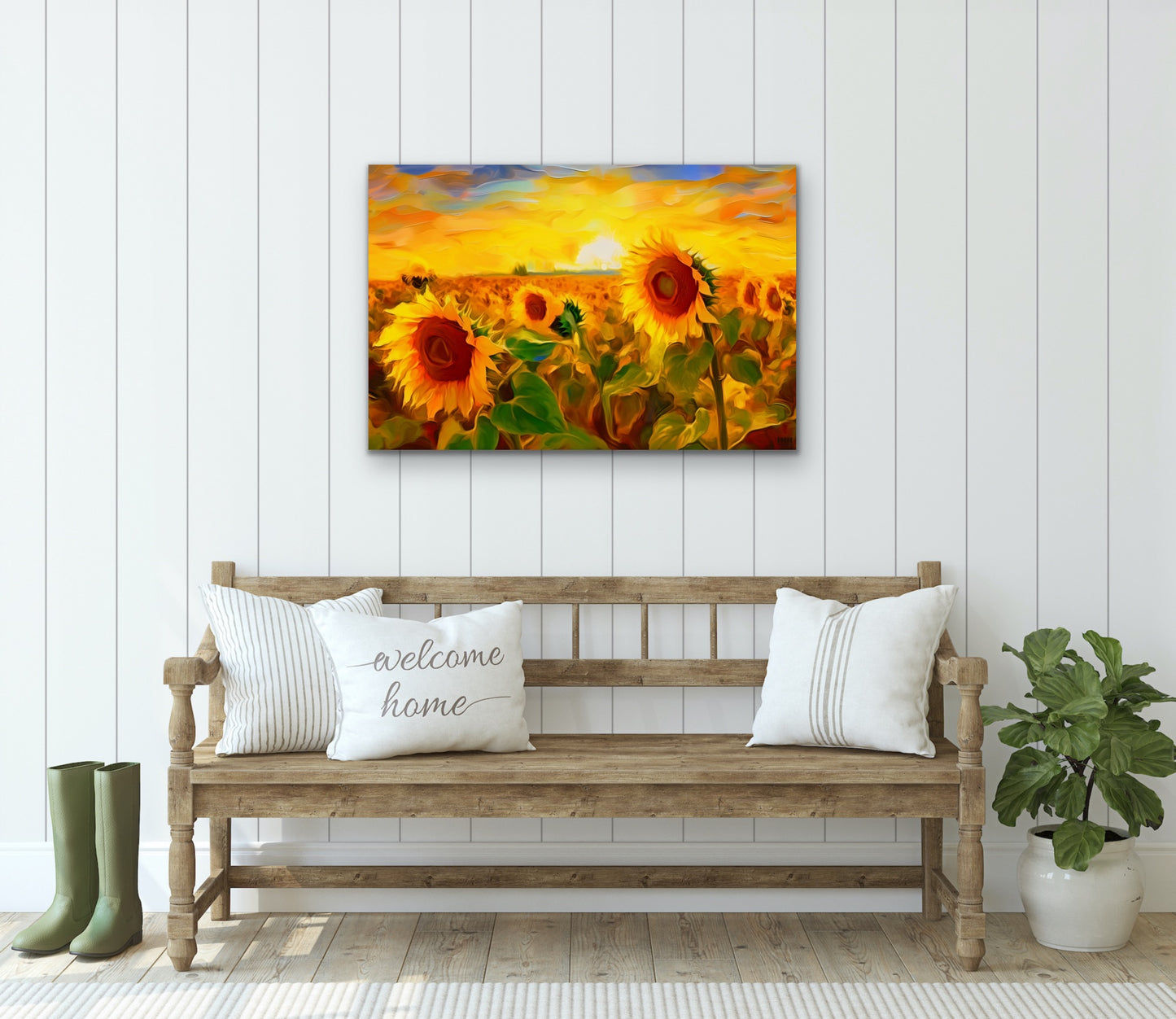 Golden Sunflower Field Canvas Wall Art
