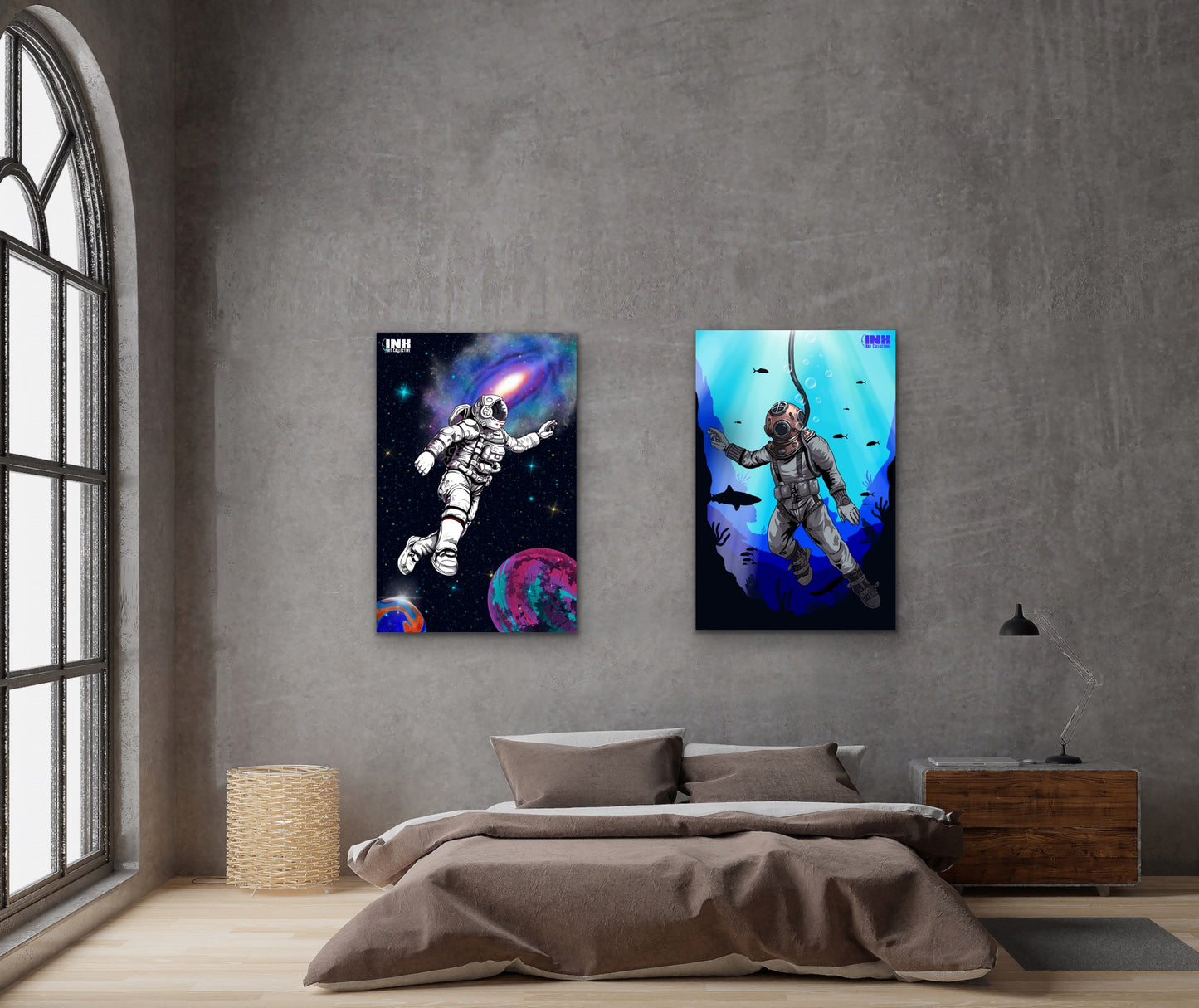 Astronaut & Deep Sea Diver Canvas Wall Art Set