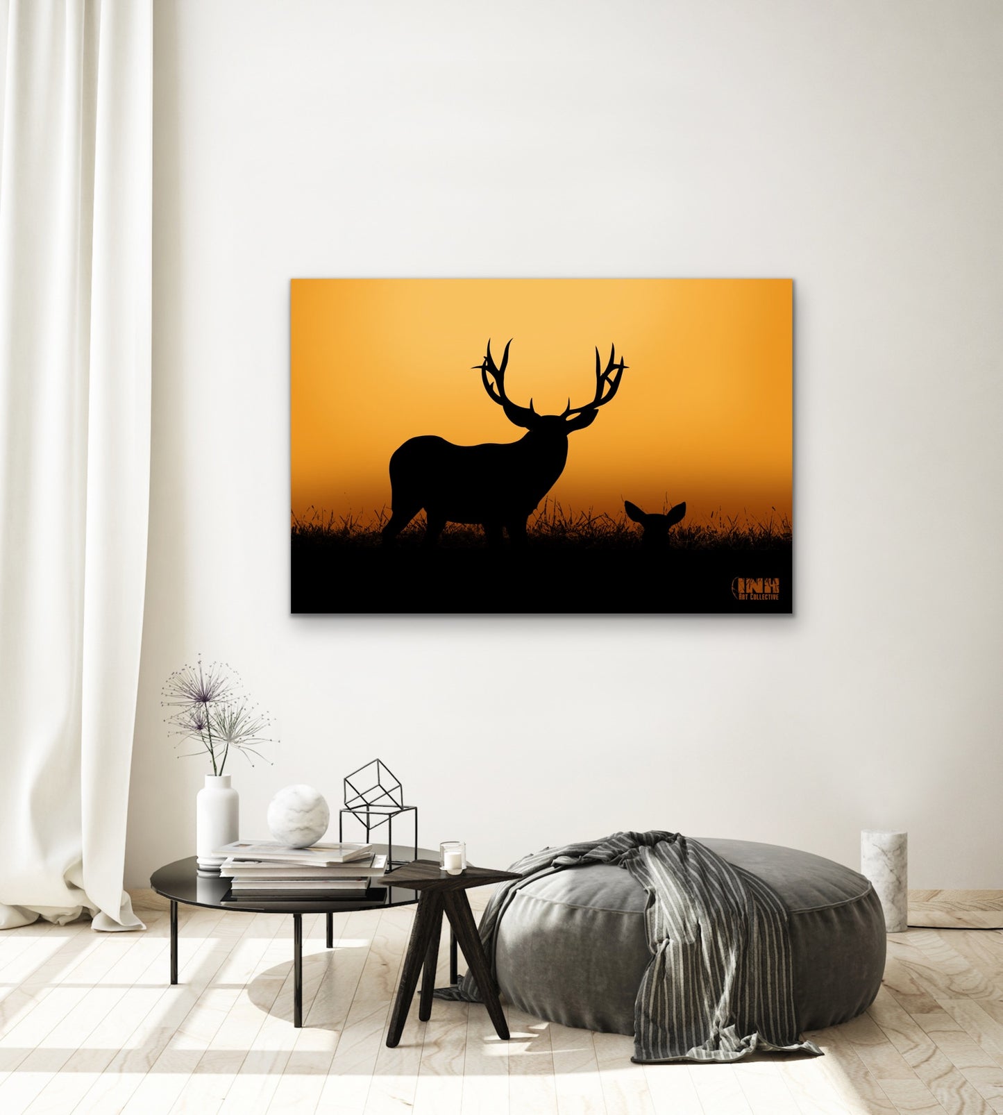 Deer Silhouette Sunset Canvas Wall Art
