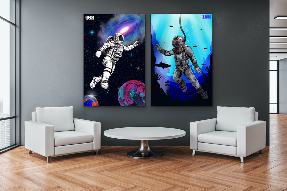 Astronaut & Deep Sea Diver Canvas Wall Art Set | Inx Art Collective