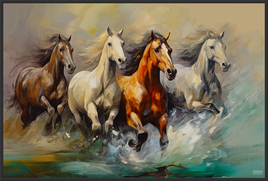 Horses Running Through Water Canvas Art