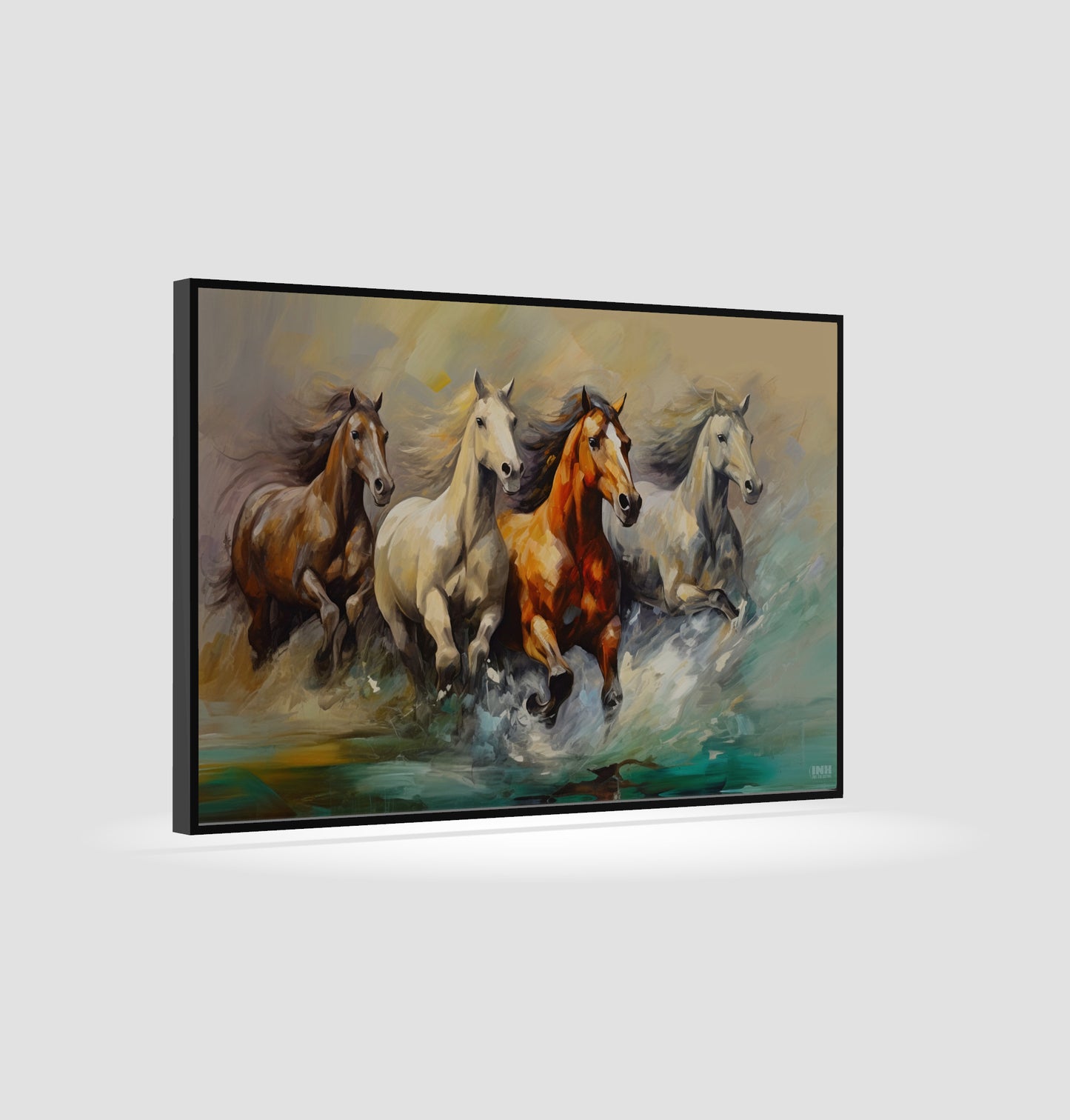 Horses Running Through Water Canvas Art