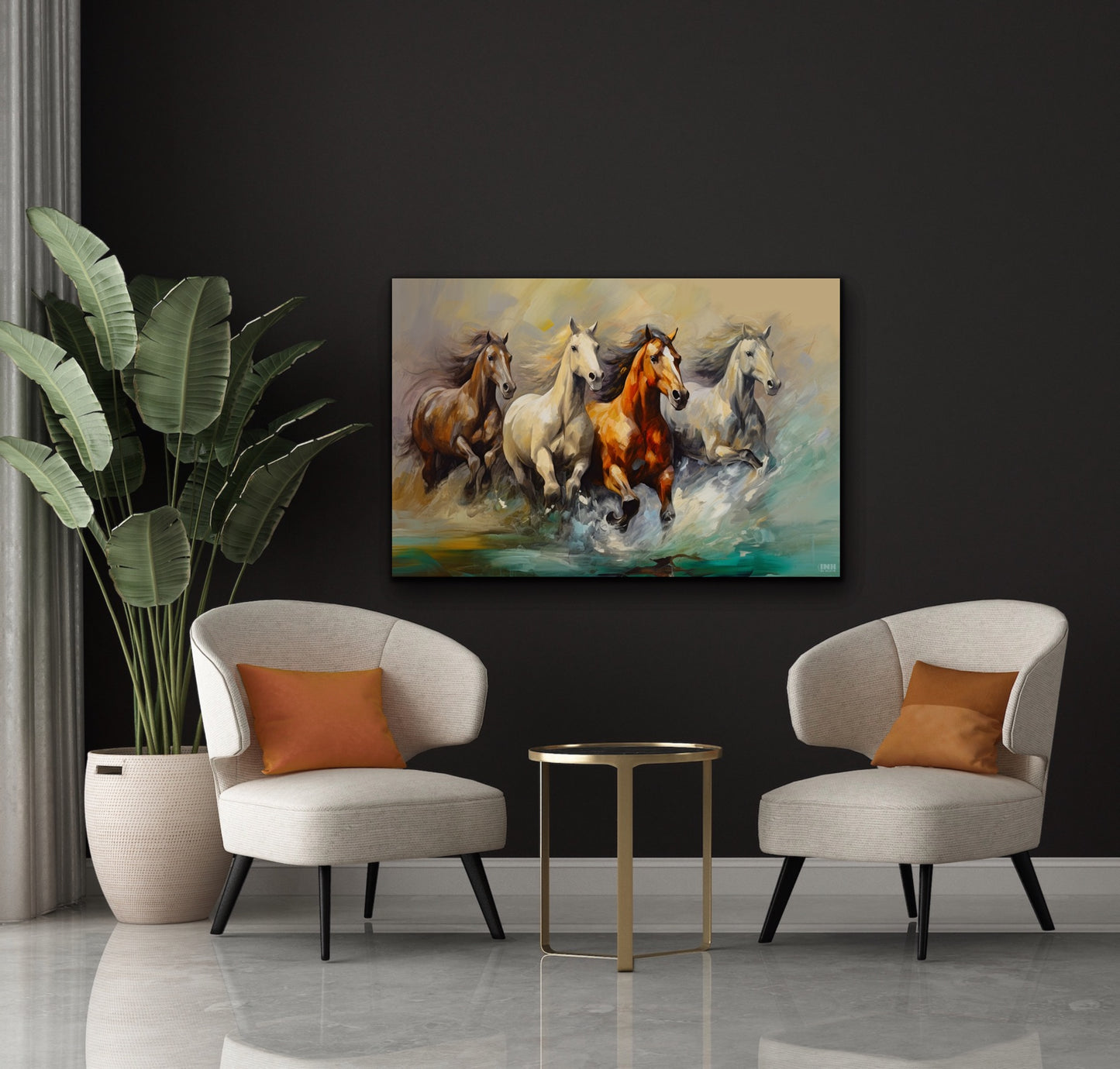 Horses Running Through Water Canvas Art