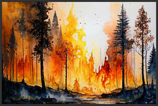 Forest on Fire Watercolor Canvas Art