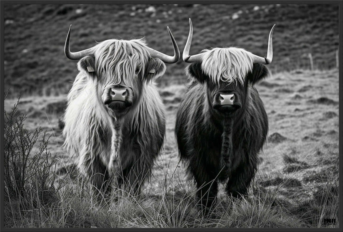 Highland Cows Black and White Canvas Art