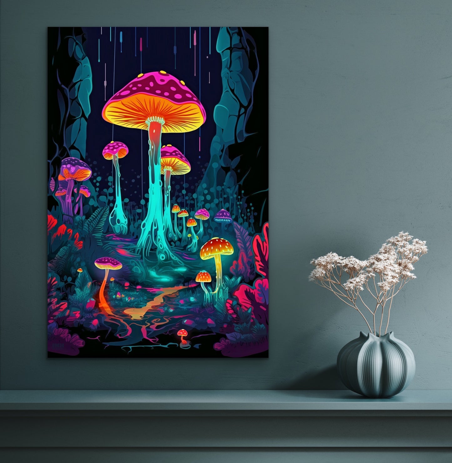 Glowing Mushrooms Canvas Art