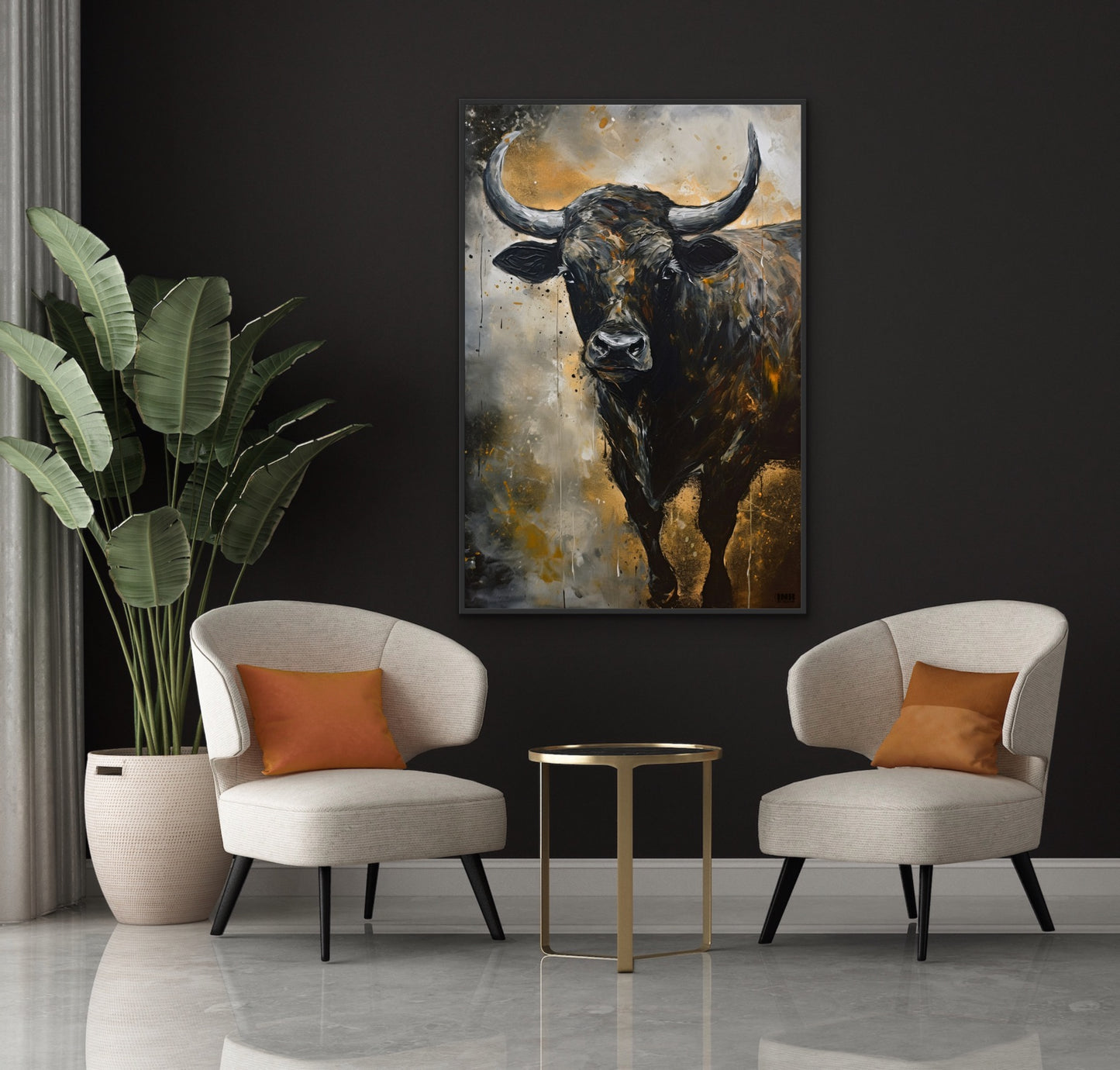 Black Bull Abstract Canvas Art