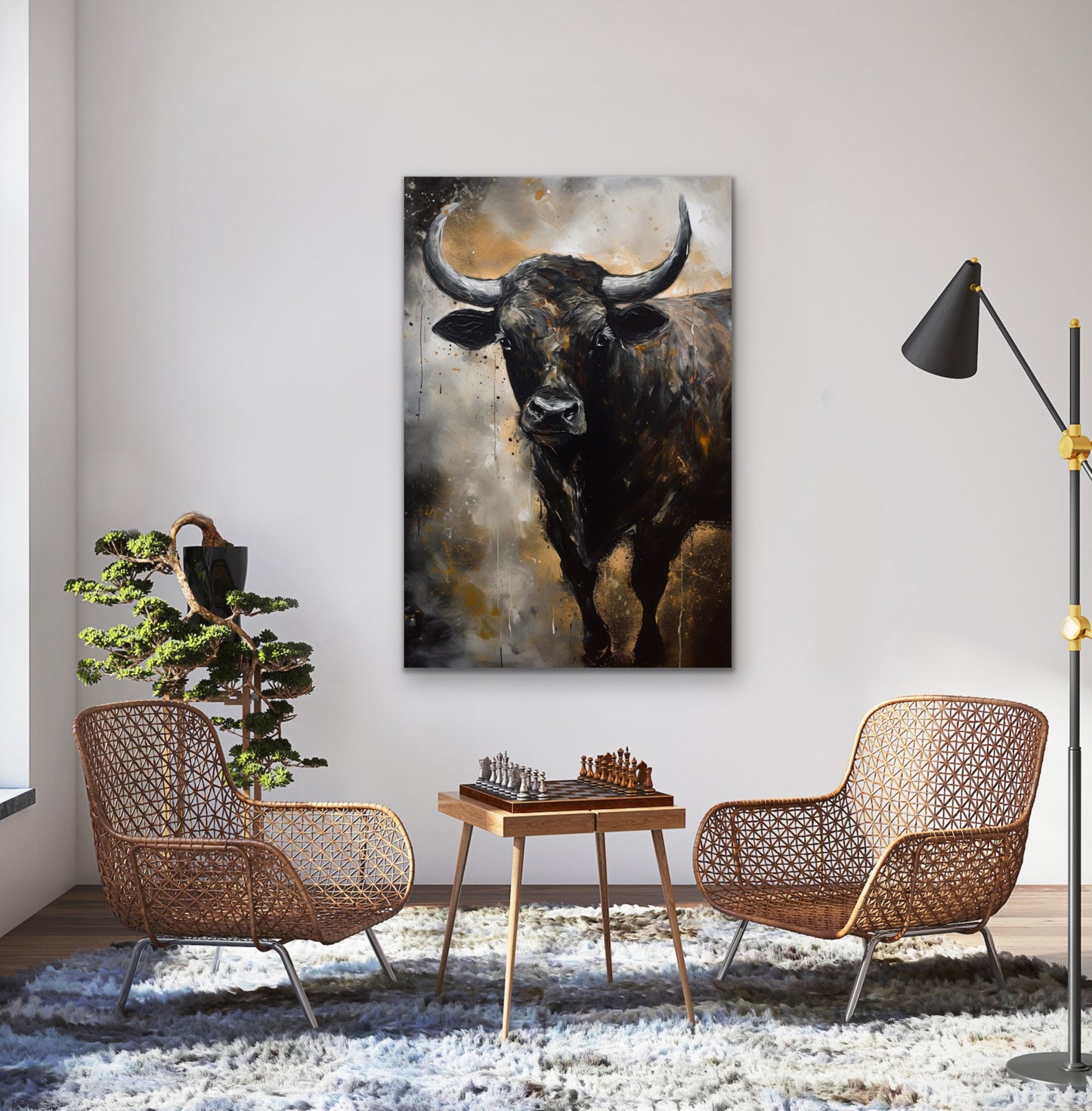 Black Bull Abstract Canvas Art