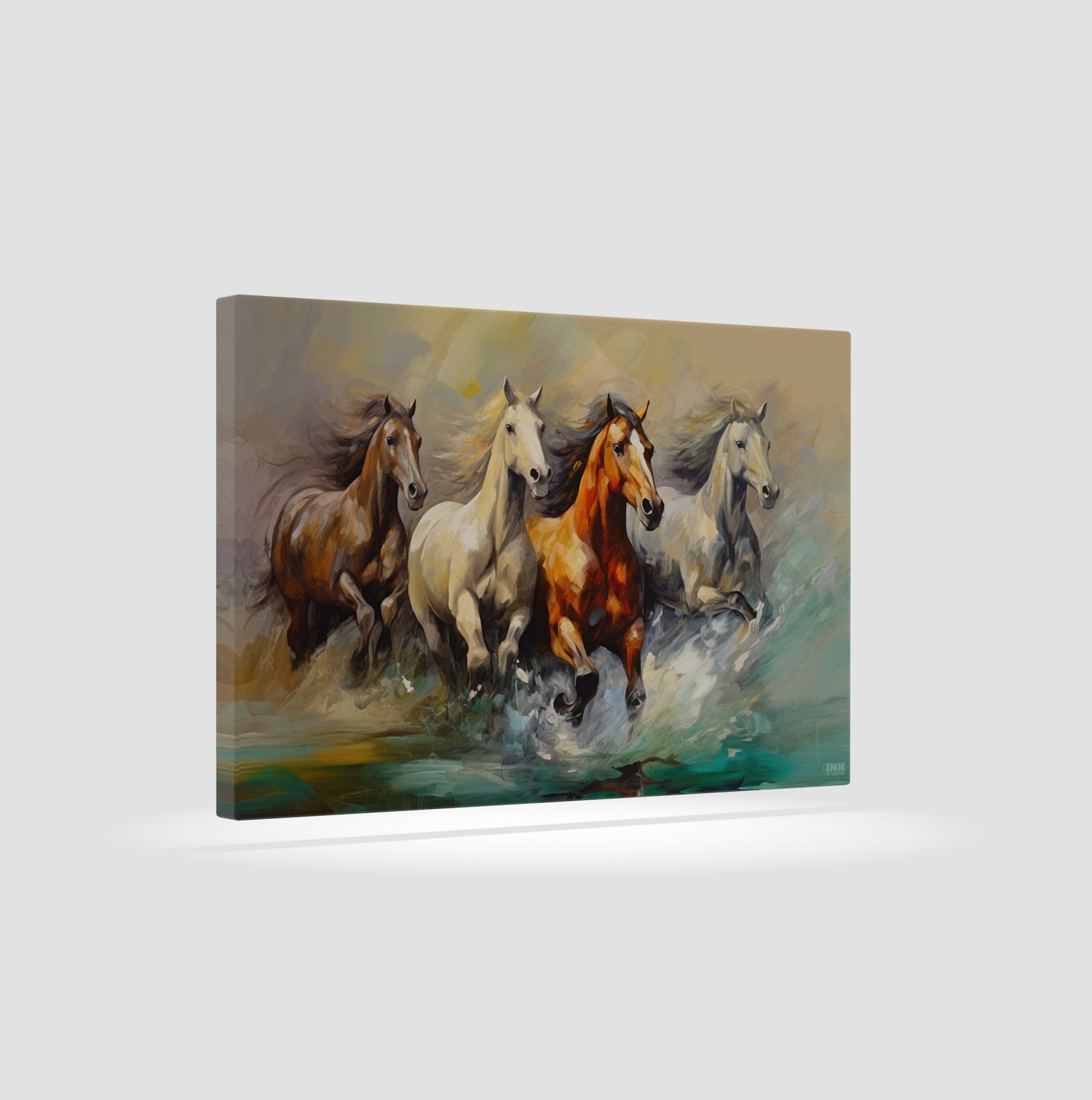 Horses Running Through Water Canvas Art